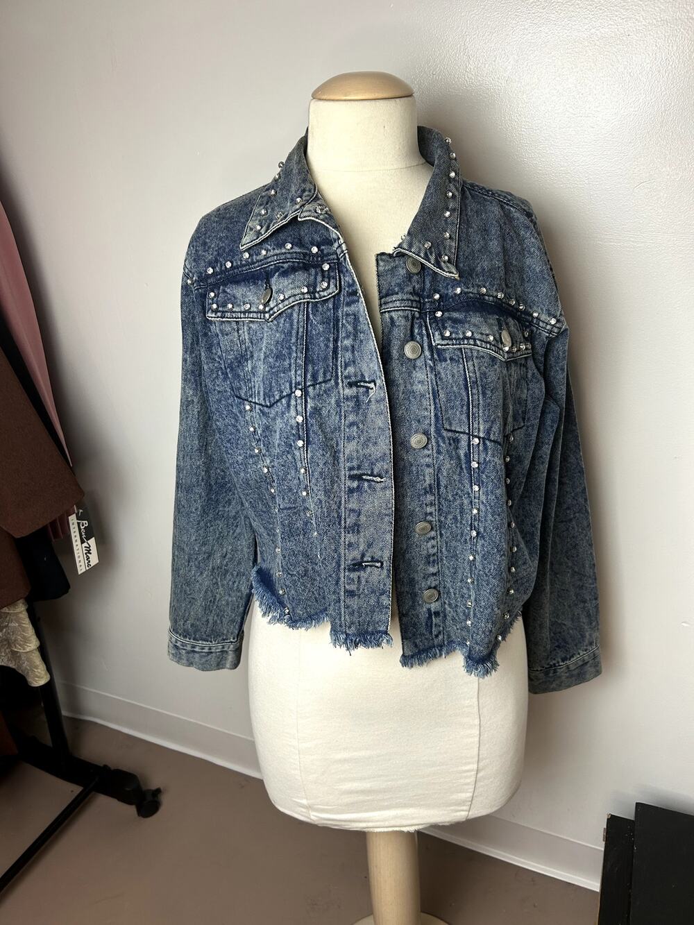Thrill Blue Denim Jacket with Shiny Studs. Size XL NEW